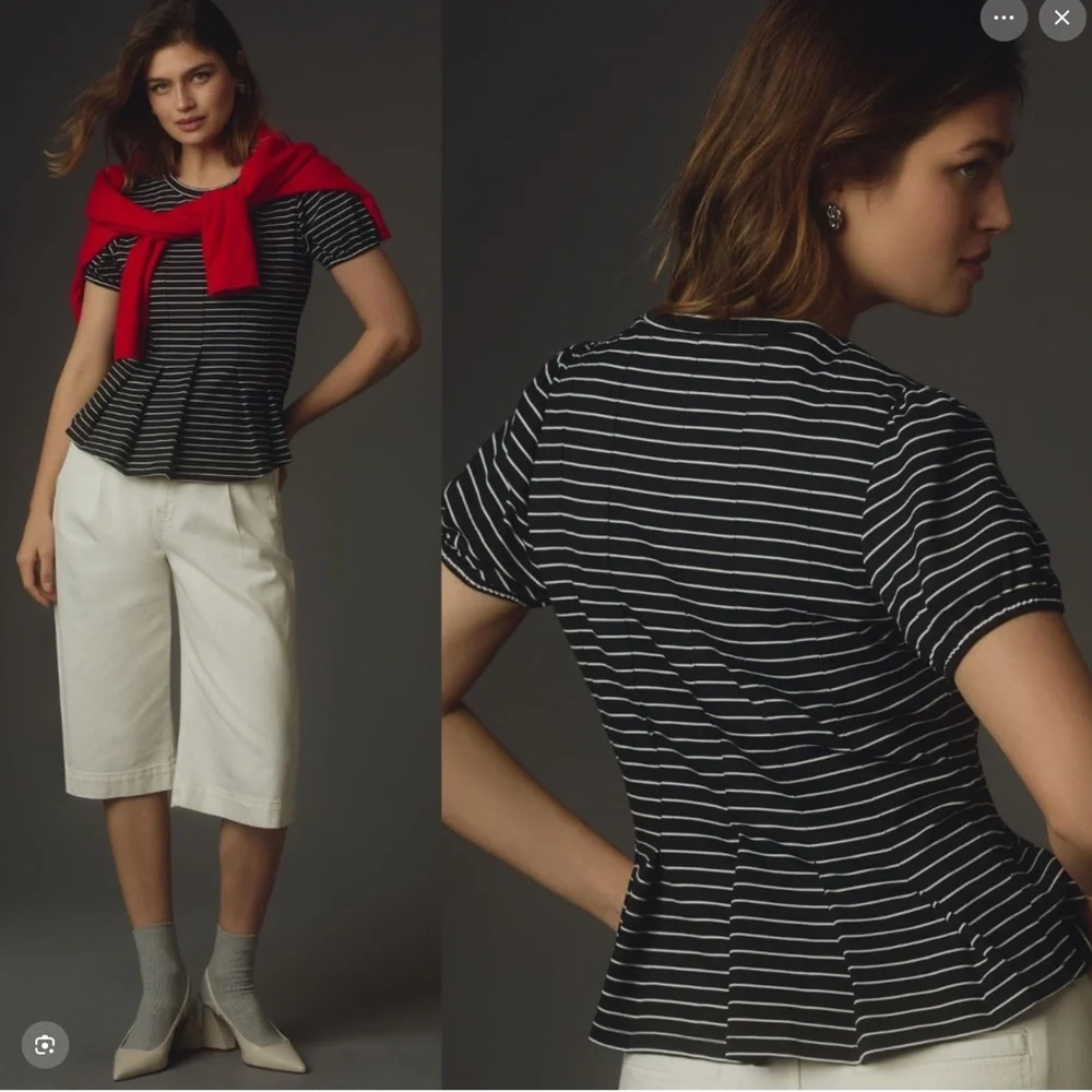 EUC Maeve for Anthropologie Corset Peplum Black and White Striped Blouse (G)